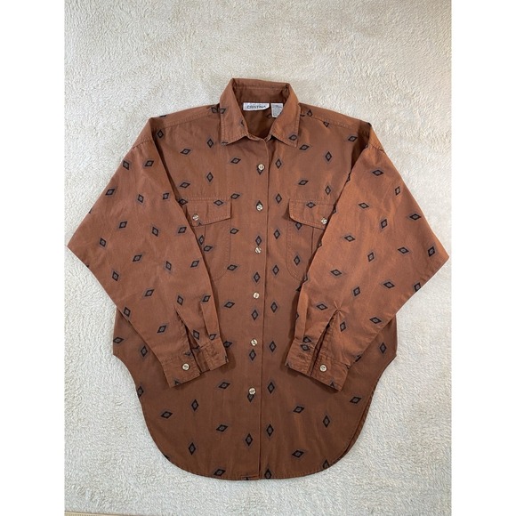 Cristina Tops - Western Aztec Cowboy Cowgirl Diamond All Over Print Button Up Shirt Size Medium